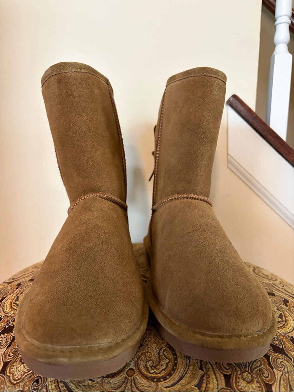 BearPaw Women's Chestnut Suede Cozy Slip-On Boots